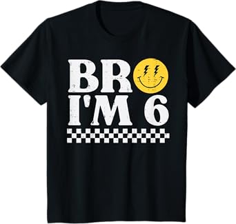6th Birthday Bro Im 6 Smile Retro Bday Groovy Boys Girls Kid T-Shirt