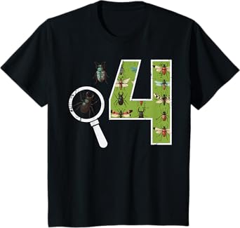 4th Birthday 4 Magnifying Glass Insects Bugs Bday Boys Girls T-Shirt