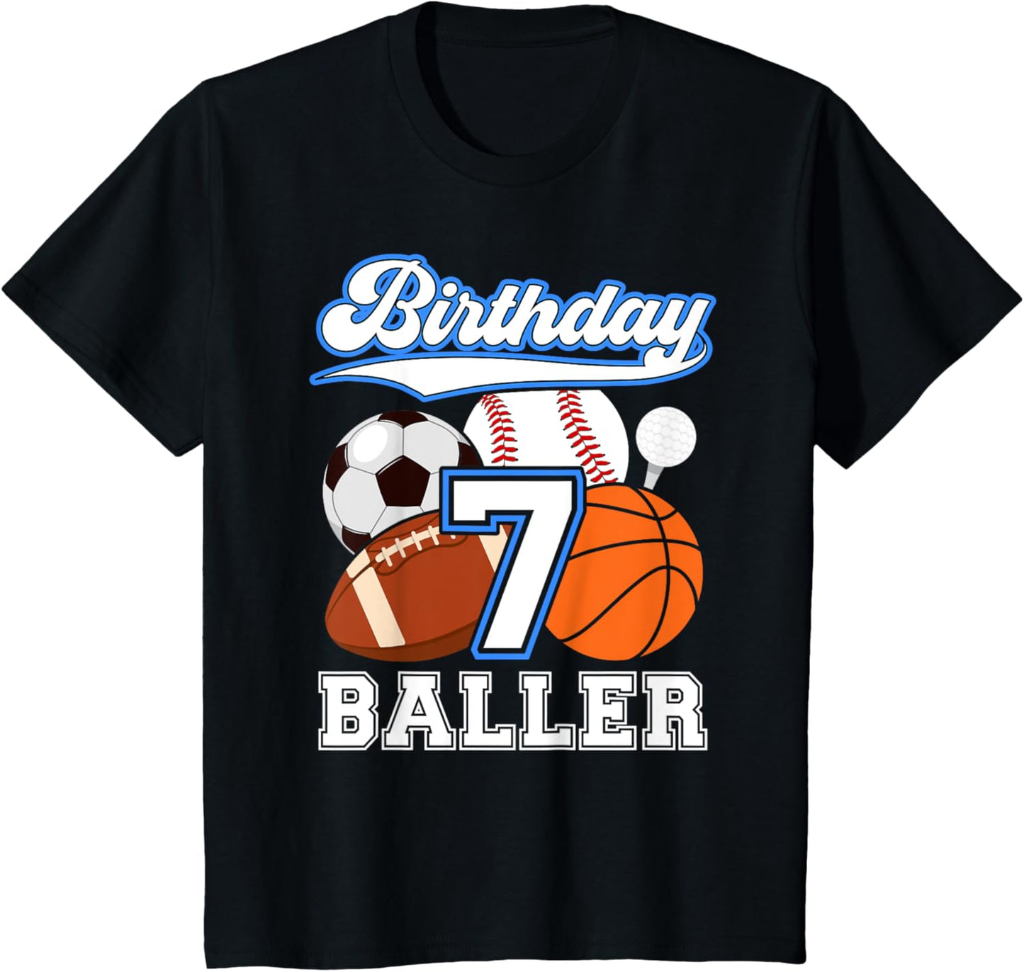 Kids 7th Sports Birthday Party Seven Year Old Boy Birthday Sports T-Shirt