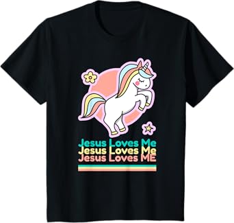 Jesus Loves Me Christian Bible Gift Girls Rainbow Unicorn T-Shirt