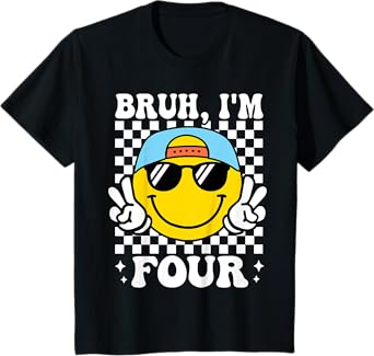 Bruh I'm Four 4 4th Birthday Groovy Boys Girls 4 Years Old T-Shirt