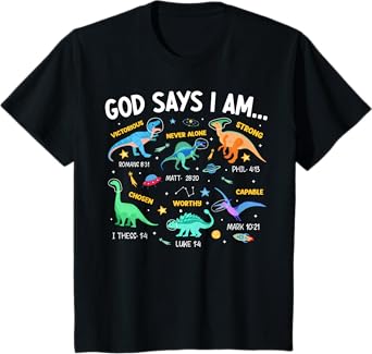 Kids Christian Lovers God Says I Am Space Dinosaur Kids Jesus T-Shirt