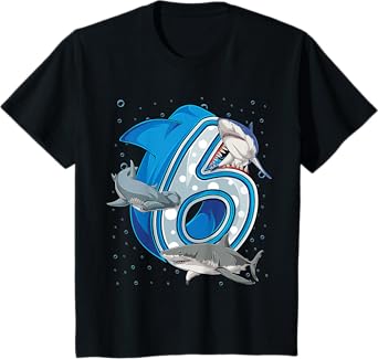 Kids 6th Birthday Boys Shark 6 years Old Ocean Shark B-day T-Shirt