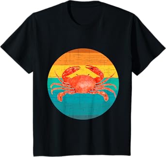 Kids Vintage Sunset Fun Crab Crabbing Crabs Crabber Gift For Boys T-Shirt