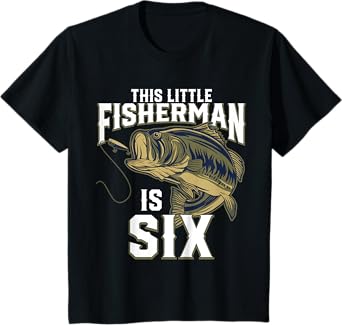 Kids 6 Year Old Fishing Birthday Party Fisherman 6th Gift for Boy T-Shirt