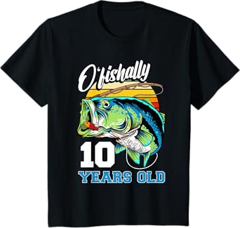 Ofishally 10 Years Old Fisherman 10th Birthday Fishing T-Shirt