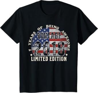 Kids Vintage 2018 Limited Edition 7-Year-Old Gifts 7th Birthday T-Shirt
