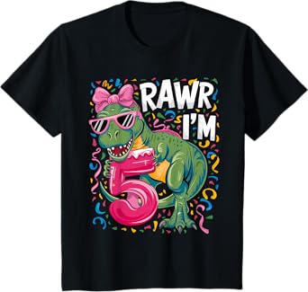 5 Year Old T Rex Dinosaur 5nd Birthday Girl T-Shirt