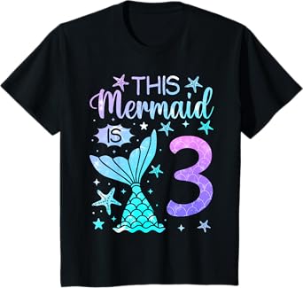 3rd Birthday Shirt Girl 3yr Three 3 Year Old Mermaid Bday T-Shirt