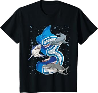 Kids 3rd Birthday Boys Shark 3 years Old Ocean Shark B-day T-Shirt