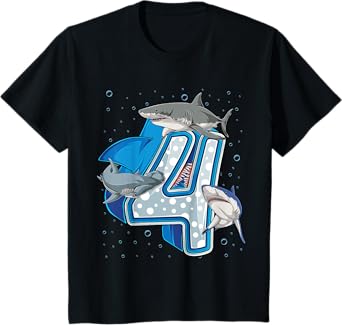 4th Birthday Boys Shark 4 years Old Ocean Shark B-day T-Shirt