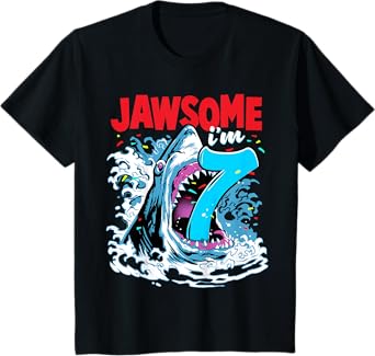 7th Birthday Shirt Shark Birthday Party Gifts for Kids 7 yr T-Shirt