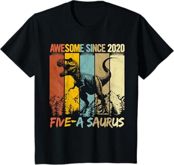 5 Year Old Dinosaur 5th Birthday T Rex Dino Five Saurus T-Shirt