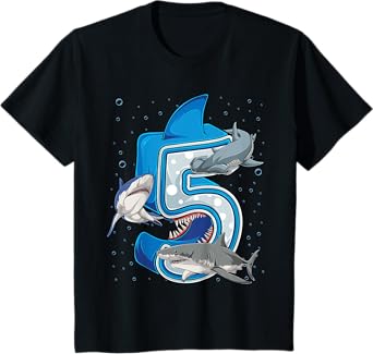 5th Birthday Boys Shark 5 years Old Ocean Shark B-day T-Shirt