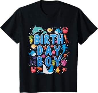 Kids Birthday Boy Ocean Animals Theme Birthday Party Under Sea T-Shirt