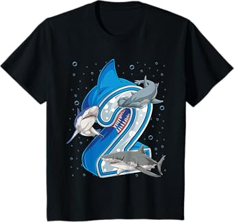 Kids 2nd Birthday Boys Shark 2 years Old Ocean Shark B-day T-Shirt