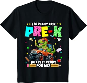 Kids Ready For Pre K Pre-K Dinosaur Truck 1st Day Of School Boys T-Shirt