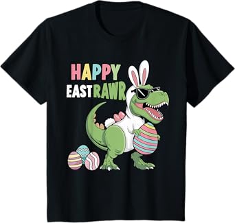 Kids Happy eastrawr with t-rex dinosaur for kids toddler easter T-Shirt