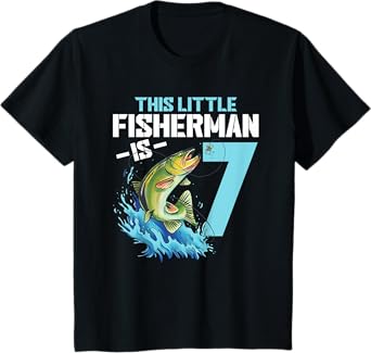 Kids Fishing Birthday Shirt 7 Year Old Boy Fisher 7th Bday Kids T-Shirt