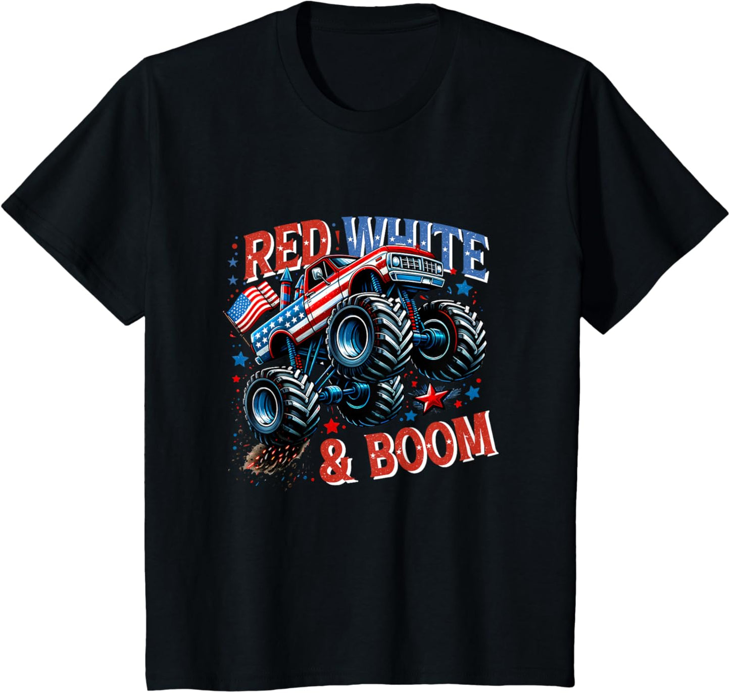 Kids Red White And Boom Monster Truck 4th Of July Boys Toddler T-shirt