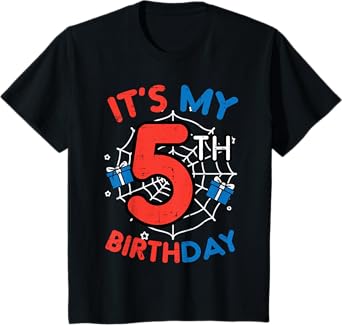 Its My 5th Birthday Spider Web 5 Year Old Bday Boys Kids T-Shirt