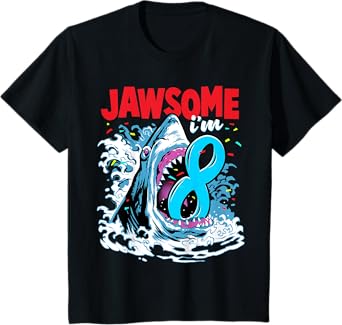 8th Birthday Shirt Shark Birthday Party Gifts for Kids 8 yr T-Shirt