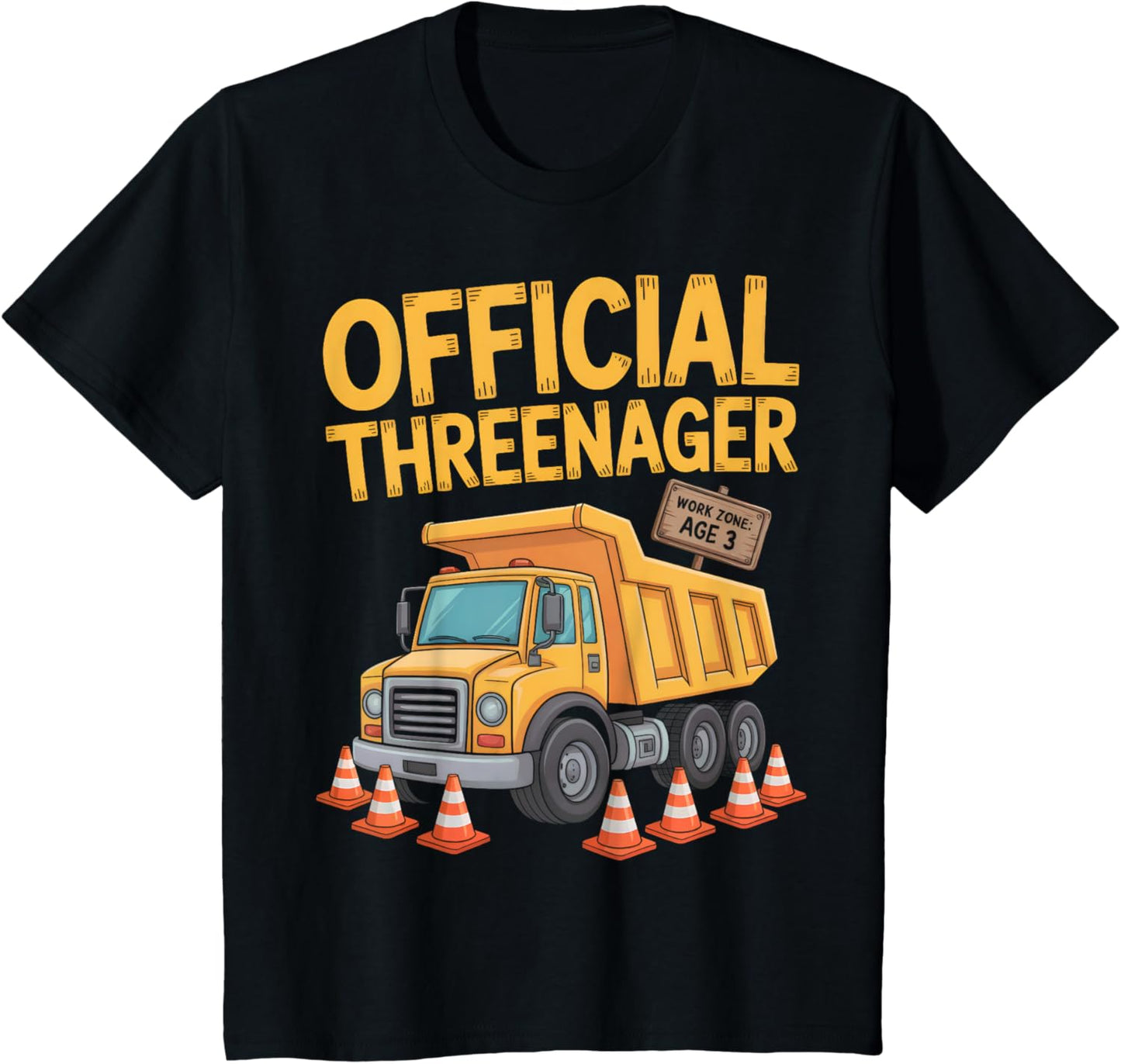 Kids Birthday Boy Three Years Old Threenager Construction Truck T-Shirt