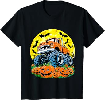 Monster Truck Halloween Jack O Lantern Moon Pumpkin Toddler T-Shirt