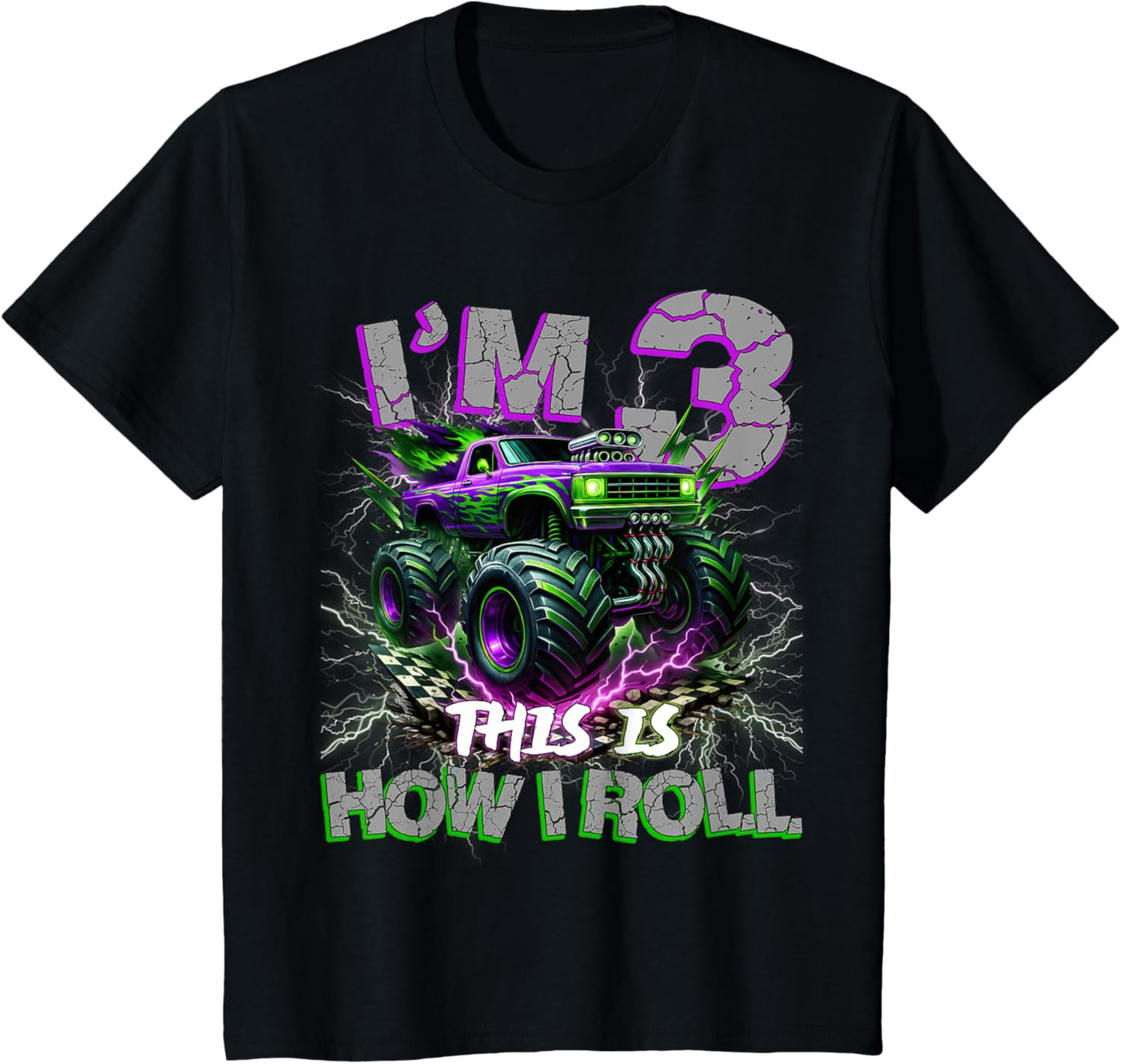 Kids Im 3 Monster Truck 3rd Birthday Boy Party Matching Family T-Shirt
