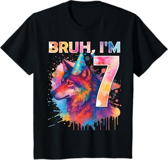 7th Birthday Wolf Themed Birthday Bruh I'm 7 Years Old T-Shirt