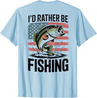 Youth Id Rather Be Fishing-Shirt Boys Men Bass Fish USA Flag T-Shirt