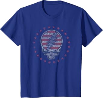 Kids Grateful Dead Patriotic USA Flag Stealie Vintage Band T-Shirt