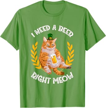 I Need A Beer Right Meow - Saint Patrick's Day Beer Cat Men Women T-Shirt