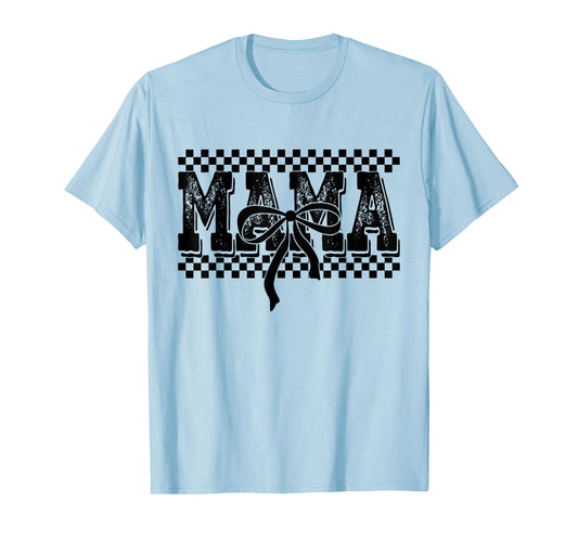 Retro Checkered Mama Coquette Bow Mama Floral Mothers Day T-Shirt