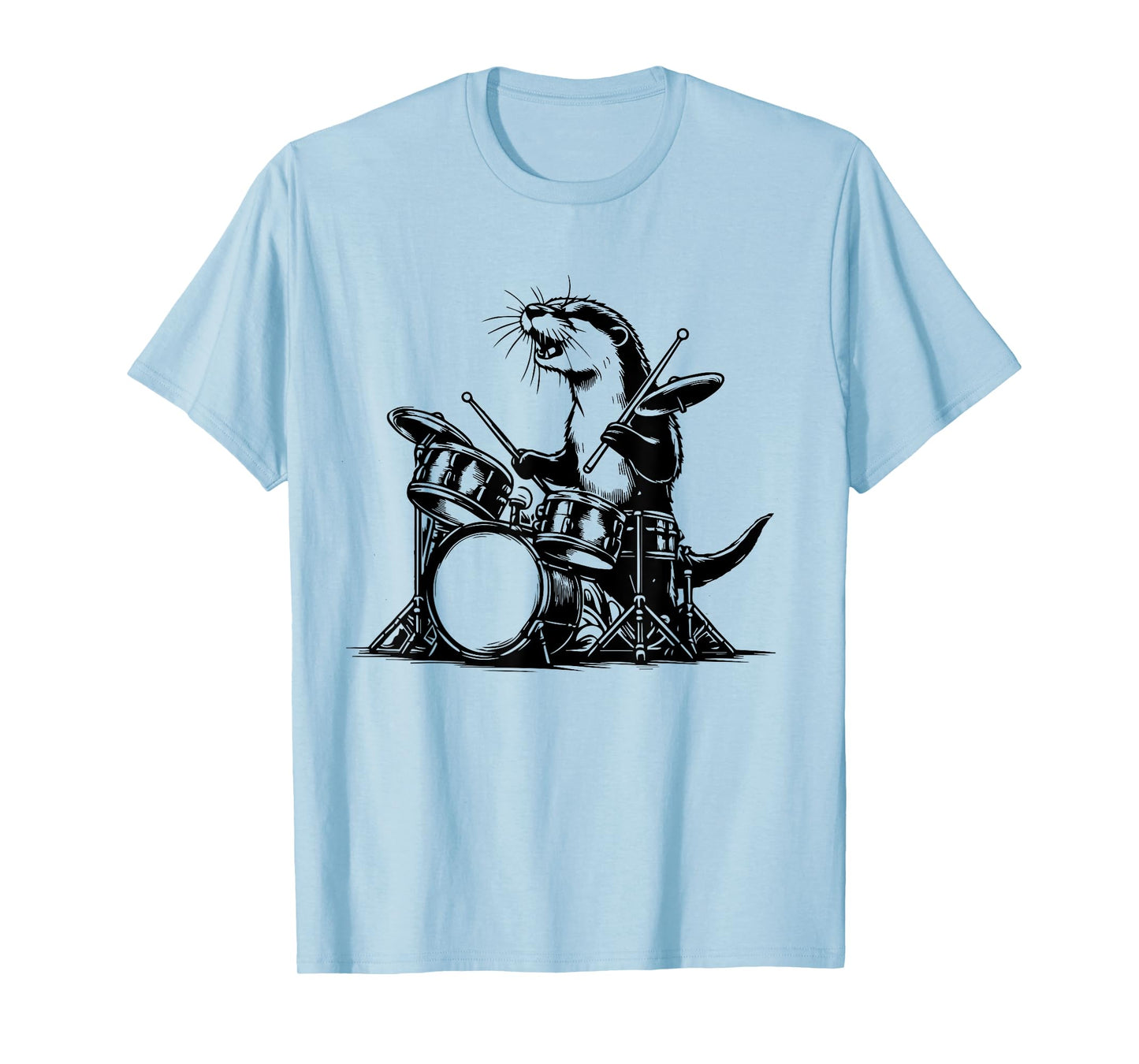 Otter Drummer Rock Retro Drummer Sea Otter Playing Drums T-Shirt
