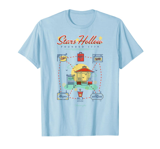 Gilmore Girls Colorful Retro Stars Hollow Map TV Show T-Shirt
