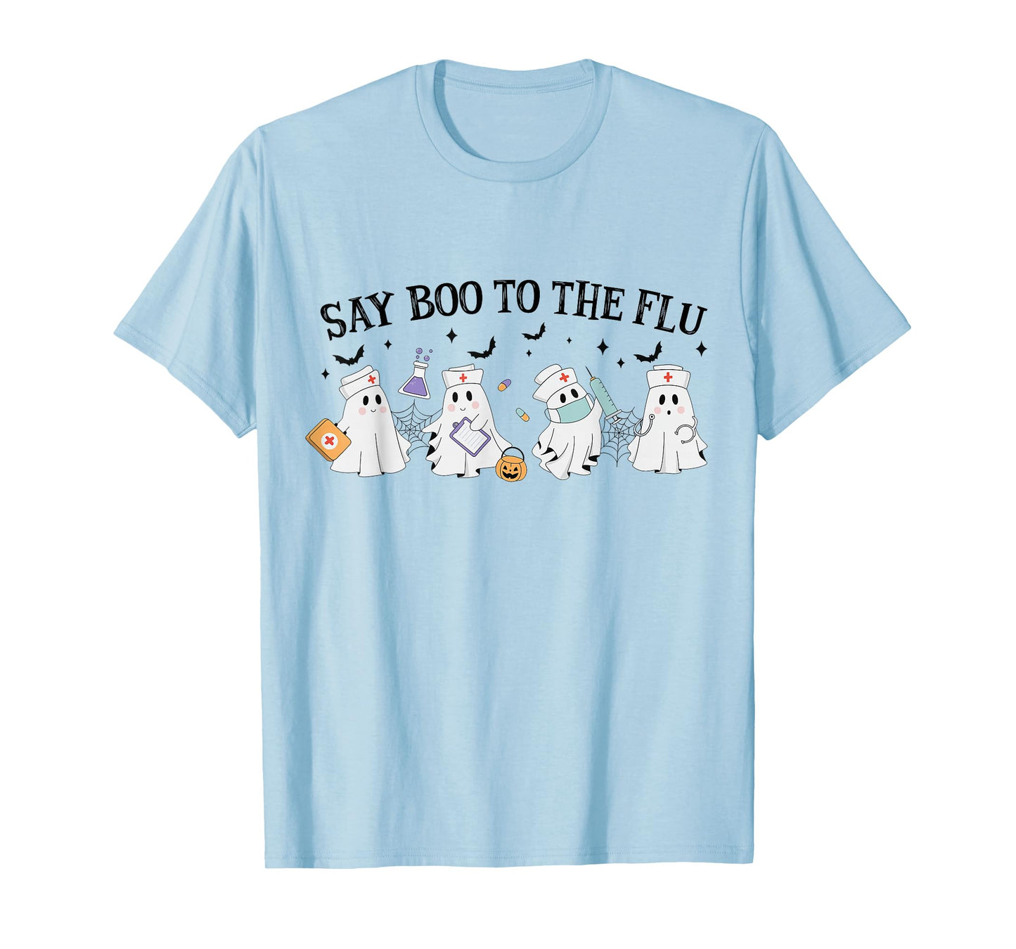 Retro Nurse Ghost Halloween Vaccine Say Boo to The Flu T-Shirt