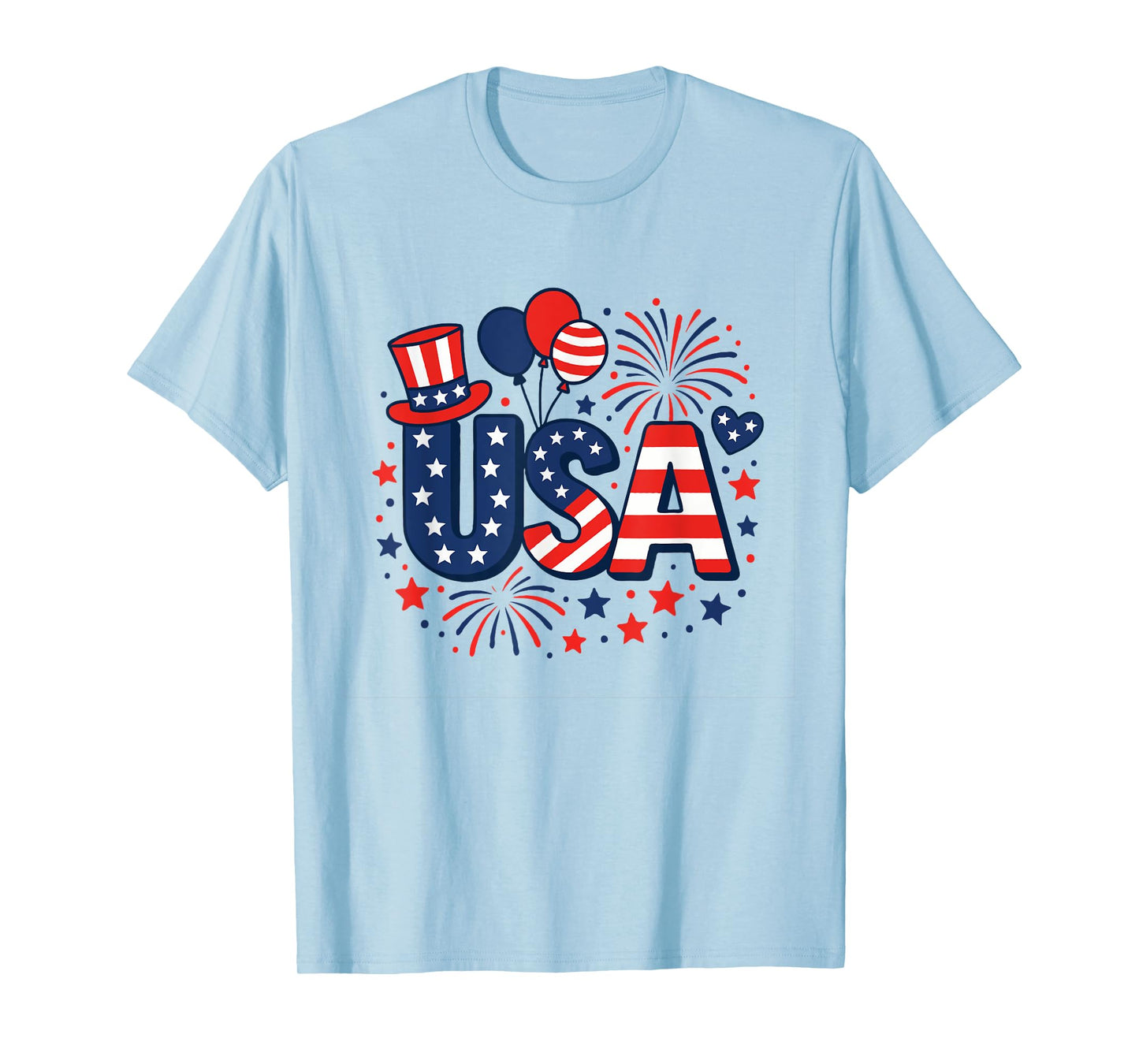 4th of July Shirts Cotton Crewneck USA American Flag T-Shirt T-Shirt