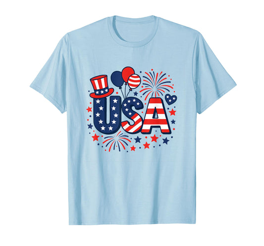 4th of July Shirts Cotton Crewneck USA American Flag T-Shirt T-Shirt