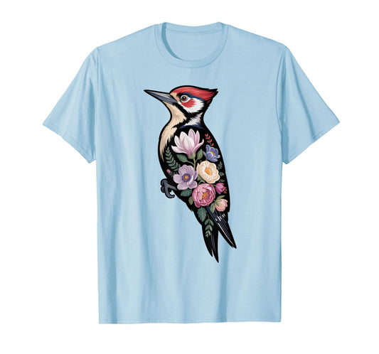 Floral Woodpecker Bird Lover Birding Enthusiasts Men Women T-Shirt