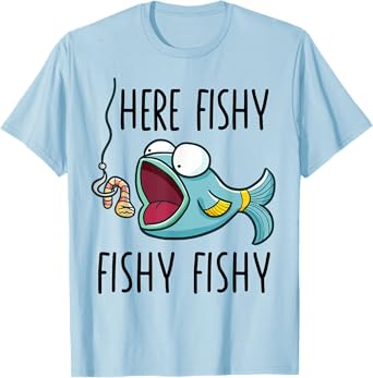 Here-Fishy Shirt Kids Toddler Boys Girls Funny Fishing T-Shirt