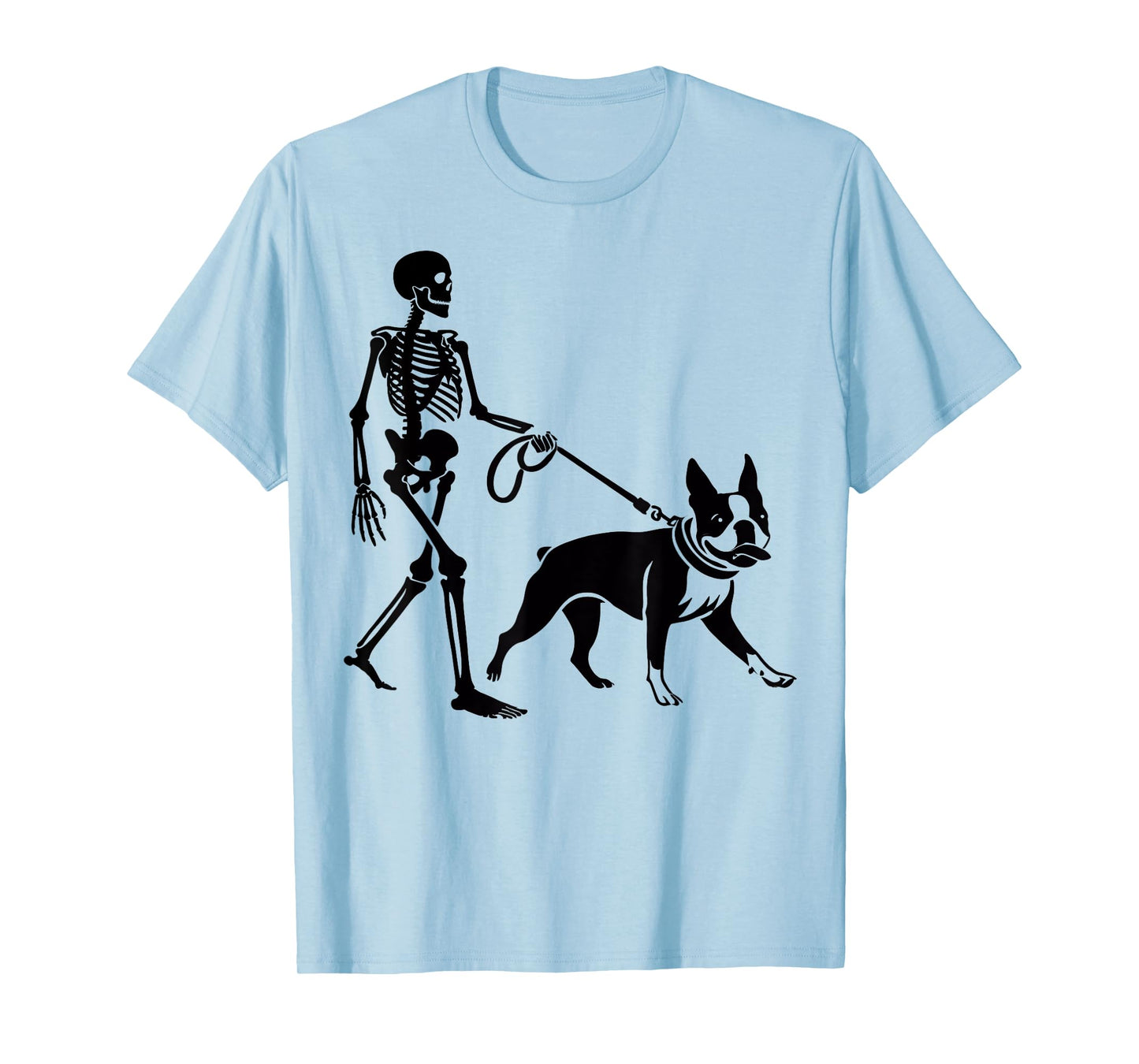 Funny Halloween Skeleton Walking Boston Terrier Dog Lover T-Shirt for Men Women Kids