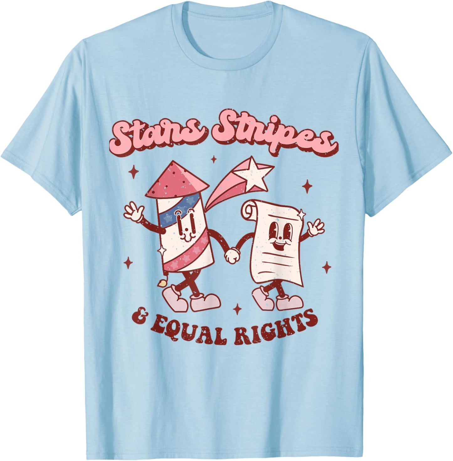Stars Stripes & Equal Rights 4th Of July Retro Groovy Women T-Shirt