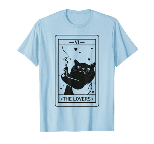 Black Cat Tarot Halloween Witchy Cat The Lovers Men Women T-Shirt