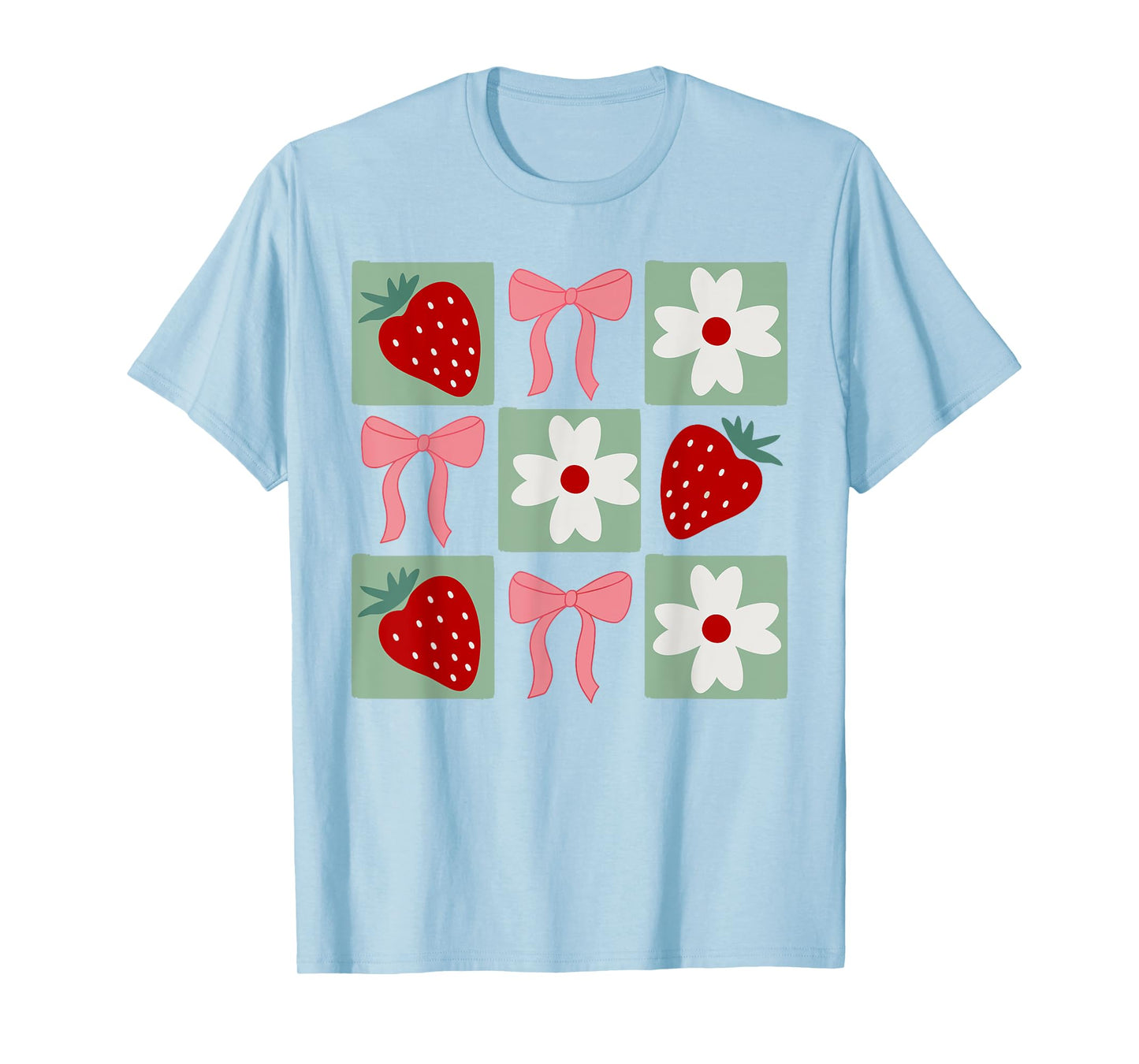 Checkered Strawberry Coquette Bow Festival Girls Women T-Shirt