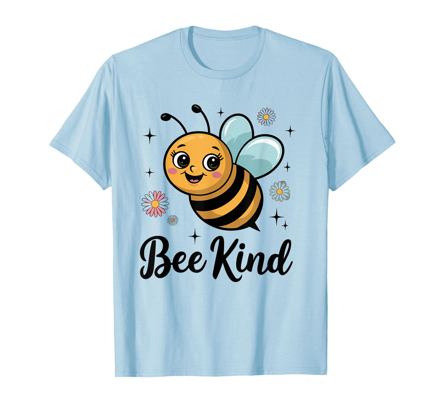 Bee Kind Smiling Cute Bumblebee with Flowers Positive Art T-Shirt