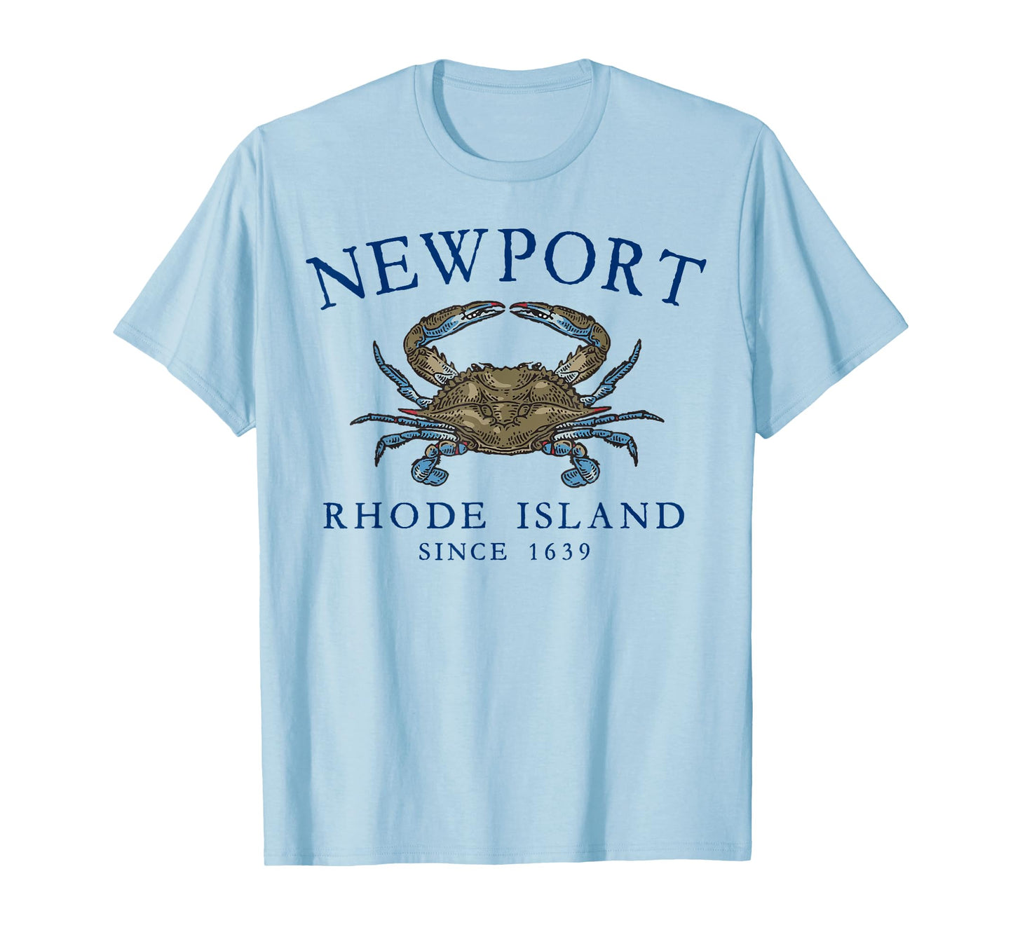 Newport Rhode Island Blue Crab Since 1639 Arched Navy Blue T-Shirt
