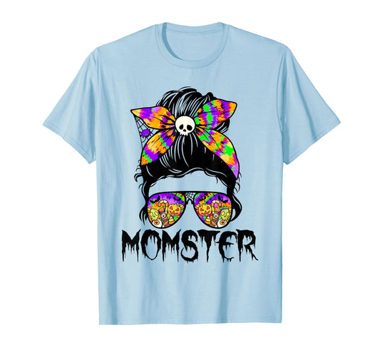Momster Messy Bun Tie Dye Halloween Spooky Mom Life Women T-Shirt