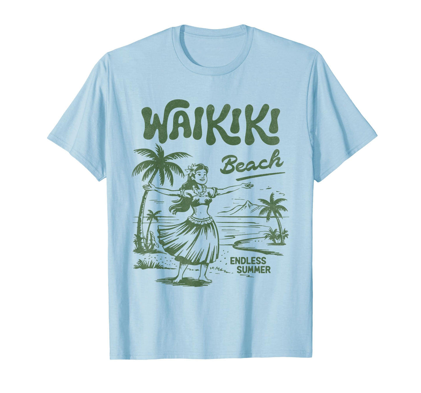 Retro Waikiki Hula Girl Hawaii Beach Vintage Island Vibes T-Shirt