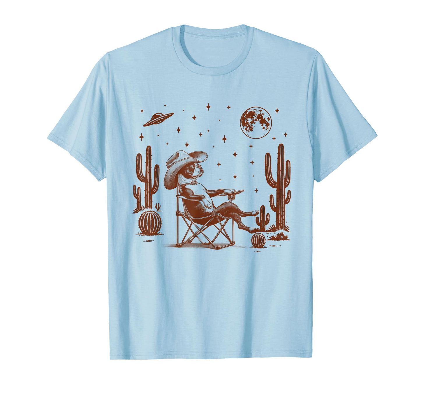 Boston Terrier Lover Dog Mom Howdy Western Life UFO Space Men Women T-Shirt